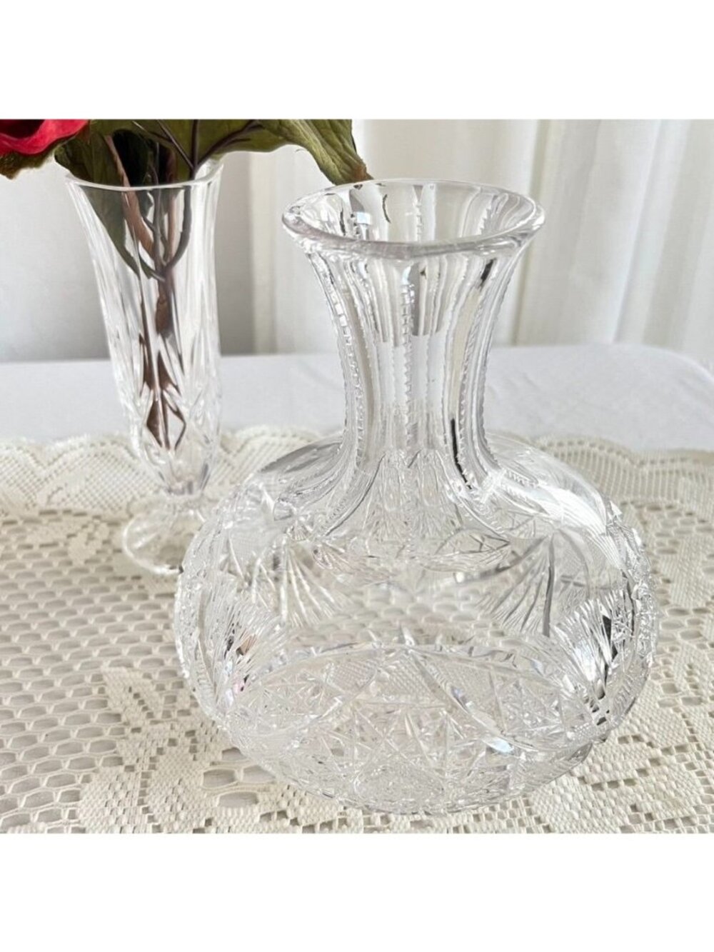 Vintage ABP Cut Glass Decanter Water Carafe Barware American Brilliant Design
